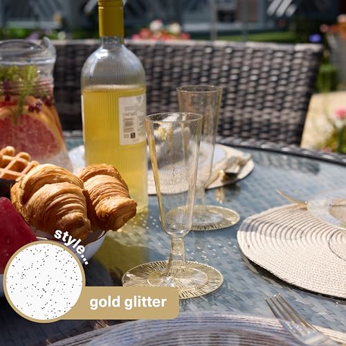 MATANA 24 Glitter Gold Champagne Flutes Plastic Champagne Glasses 5oz, Reusable Clear Plastic Champagne Flutes Bulk Pack, Copas De Plastico Para Brindis, Mimosa Toasting Glasses for Wedding, Christmas - color: Gold Glitter, size: 24 Pack