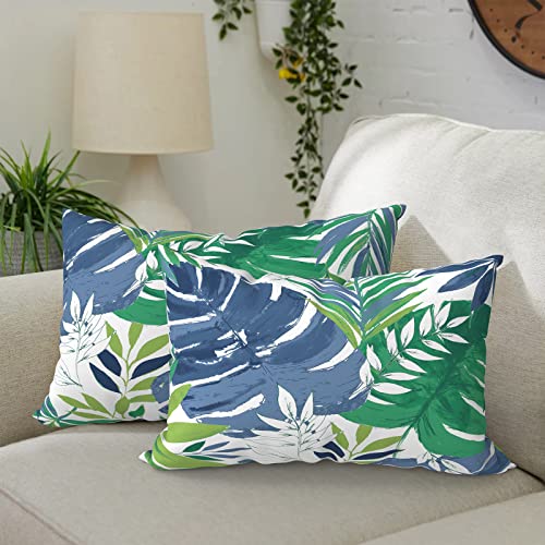 DYTXIII Pack of 2 Waterproof Outdoor Lumbar Pillow with Inserts, 12x20 in Rectangle Decorative Patio Throw Pillow for Home, Sofa,Bench and Patio Furniture, Islamorada Blue Green - color: Islamorada Blue Green, size: 12x20 Inch (With Inserts)