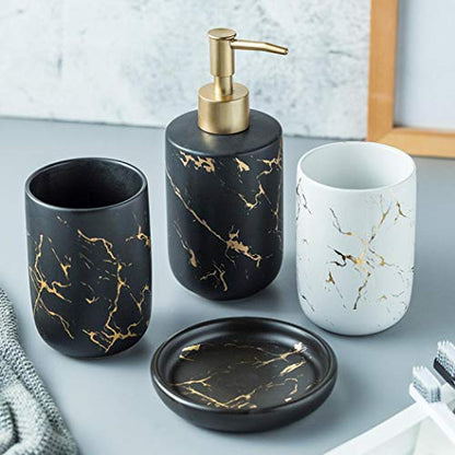Bathroom Accessories Set, 4Pcs/Set Luxury Ceramic Bathroom Accessory Set, Soap/Lotion Dispenser, Bathroom Tumbler, Soap Dish for Home Hotel Bathroom (Yellow)