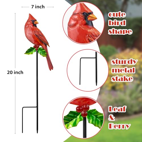 Cardinal Bird Yard Outdoor Decoration Stakes Garden Statue Yard Decor | BVLFOOK 3PCS Cardinal Garden Stakes Signs with Stakes, Personalized Unique Funny Gifts, Lawn Ornaments Home Decor