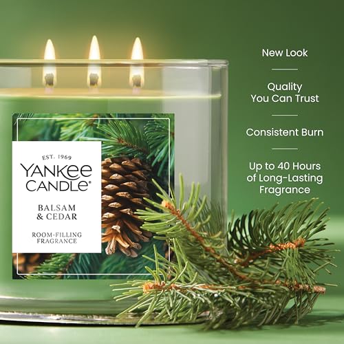 Yankee Candle Balsam and Cedar, Scented Candle, 14.5oz 3-Wick Candle Jar with up to 40 Hours Burn Time, Giftable - color: Balsam & Cedar, size: 14.5oz