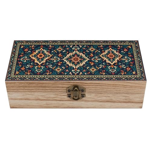 Ornate Floral Medallion Vintage Wooden Keepsake Box with Hinged Lid, Small Jewelry Chest & Memory Storage Organizer for Women Home Decor - color: Ornate Floral Medallion