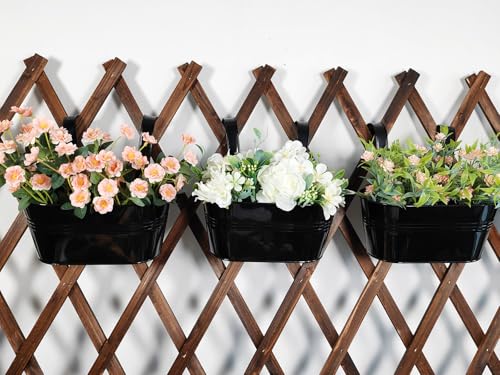 10" Metal Hanging Planter for Railing with Detachable Hooks, Black, 4 Pcs | Removable hook, Drainage hole, Rustproof, For flowers / herbs / succulents, veggies, For railings / fences / balconies - color: Black