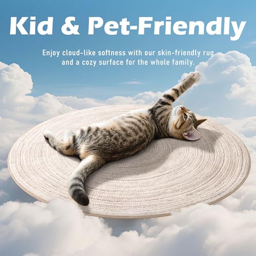 Carvapet Faux Jute Round Rug 3ft, Jute-Like Pattern Design Low Pile Circle Washable Carpet with Non Slip Rubber Backing, Foldable Stain Resistant Small Area Rug for Bedroom Office Bathroom - color: S-khaki, size: 3' (Round)