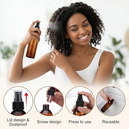 Fumusae 26 Pcs 8 oz Spray Bottles Fine Mist Cleaning Bottles, Amber Empty Plastic Travel Sprayer, Refillable Liquid Containers for Liquid Hair Oil Shampoo Lotion (8 oz,Amber)