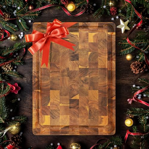 Yes4All Medium Acacia Cutting Board, End Grain Cutting Board 17"x 13"x 1.5" - size: 17"L x 13"W, style: Acacia