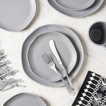 Stone Lain Abigael Weave Stoneware Dish Set, 4 Dinner Plates, Gray - color: Abigael - Gray, size: 4 Dinner Plates