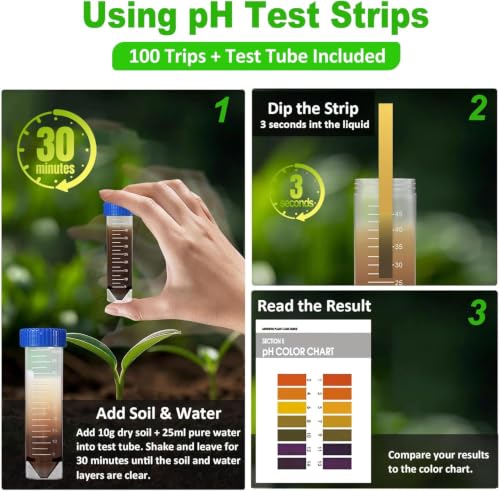 Soil Hygrometer Meter for Plants, Gardening Tool - Included 200+ Plants Care Guide, 80 pH Test Strips & Sample Tube, Soil Moisture Sensor for Indoor & Outdoor Use, No Battery Needed