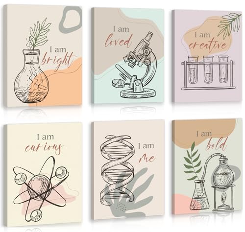 CHDITB Chemical Science Art Print For Classroom, Boho Funny Chemistry Motivational Poster Set Of 6(8x10inch) Middle School Science Explore Canvas Framed Wall Art For Laboratory Lab Library Decor - color: Science Art, size: 8x10 inches