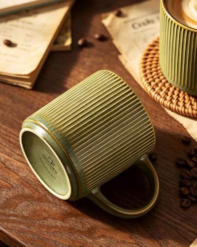 famiware Coffee Mug Set of 4, Star 12 oz Ceramic Mugs Cups Set with Handle | Stoneware Stackable Catering Cup for Coffee, Tea, Cappuccino, Latte, Microwave & Dishwasher Safe, Moss - color: Star-Moss, size: 4 Count (Pack of 1)
