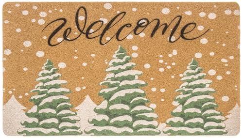 Winter Welcome-Doormat Outdoor-Entrance-Artificial-Coir-Snowflake Pine-Tree - color: Three Pine Trees, size: 1'5" x 2'5" (Rectangular)