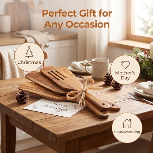 Wooden Spurtle Set As Seen On TV, AOOSY 5 Pcs Acacia Wood Spatula | Kitchen Tools Utensil Set,Heat Resistant Non Stick Wood Cookware, Wood Spatula for Stirring,Sourdough - size: 5 Pcs Wooden Spurtle