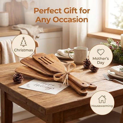 Wooden Spurtle Set As Seen On TV, AOOSY 5 Pcs Acacia Wood Spatula | Kitchen Tools Utensil Set,Heat Resistant Non Stick Wood Cookware, Wood Spatula for Stirring,Sourdough - size: 5 Pcs Wooden Spurtle