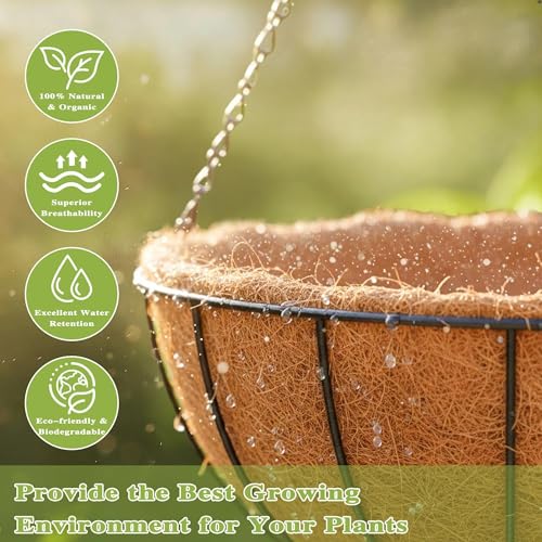 4 Pack 14 Inch Hanging Baskets for Plants Outdoor Metal Hanging Planter Hanging Flower Baskets with Coco Fiber Liners Chain Round Wire Plant Holder Hanging Flower Pots(Watermelon) - size: 14 Inch, style: Watermelon