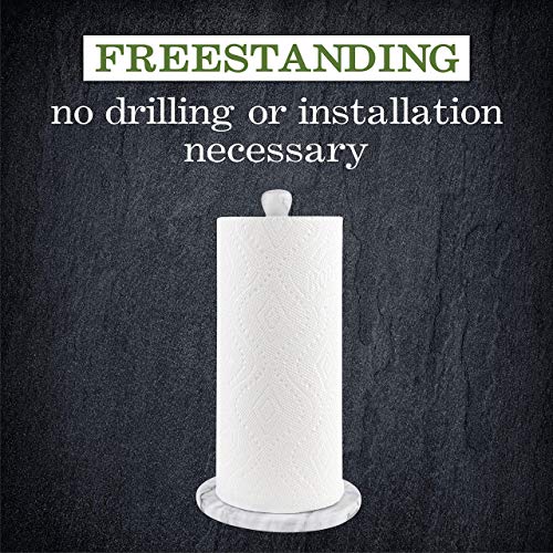 Marble Paper Towel Holder – Deluxe Upright Towel Dispenser for Kitchen Countertop, Cabinet & Bathrooms – Non Steel & Non Plastic Design – Heavy Duty, Solid Paper Towel Holder Stand (White)