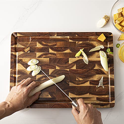 End Grain Butcher Block 15"x11", Premium Acacia Wood Cutting Board with Juice Groove, TJ POP Medium Chopping Board for Kitchen, 1.2" Thick - color: End grain-rectangle