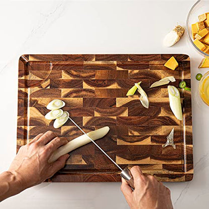 End Grain Butcher Block 15"x11", Premium Acacia Wood Cutting Board with Juice Groove, TJ POP Medium Chopping Board for Kitchen, 1.2" Thick - color: End grain-rectangle