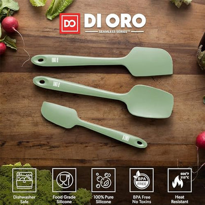 DI ORO Silicone Spatula Set - 600F Heat Resistant, 3-Pc Sage | Rubber scraper won't scratch nonstick pans; For baking, cooking, mixing, and frosting; BPA-free and dishwasher safe - color: Sage