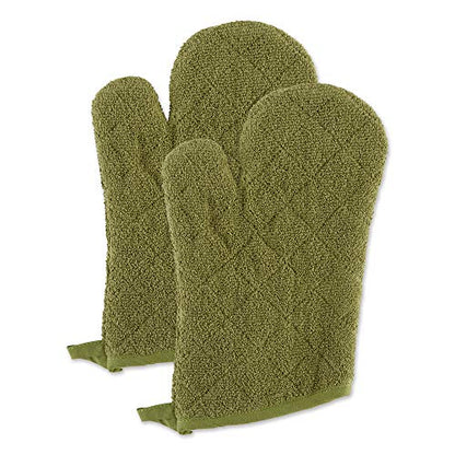 DII Basic Terry Collection 100% Cotton Quilted, Oven Mitt, Antique Green, 2 Piece - color: Antique Green, size: Oven Mitt