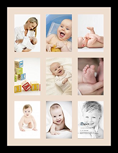 ArtToFrames Collage Photo Frame Single Mat with 9-5x7 Openings with Satin Black Frame and Alabaster mat. - color: 9 - 5x7 - (2144), size: Alabaster