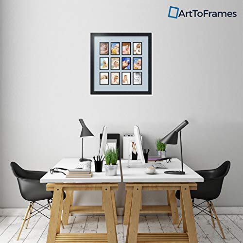 ArtToFrames Double-Multimat-1156-860/89-FRBW26079 Collage Photo Frame Double Mat with 12-3.25x4.75 Openings and Satin Black Frame - color: Baby Blue, size: 12 - 3.25x4.75