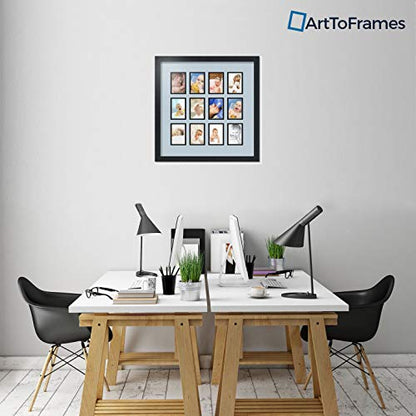 ArtToFrames Double-Multimat-1156-860/89-FRBW26079 Collage Photo Frame Double Mat with 12-3.25x4.75 Openings and Satin Black Frame - color: Baby Blue, size: 12 - 3.25x4.75