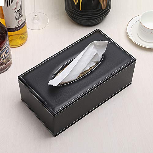 High-end Fashion PU Leather Tissue Box Holder Black with lid, Rectangular Napkin Facial Tissues Holder Dispenser,Home Office Car Tissue Box Cover Decorative Container with Magnetic Bottom (Black) - color: Black