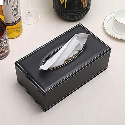 High-end Fashion PU Leather Tissue Box Holder Black with lid, Rectangular Napkin Facial Tissues Holder Dispenser,Home Office Car Tissue Box Cover Decorative Container with Magnetic Bottom (Black) - color: Black