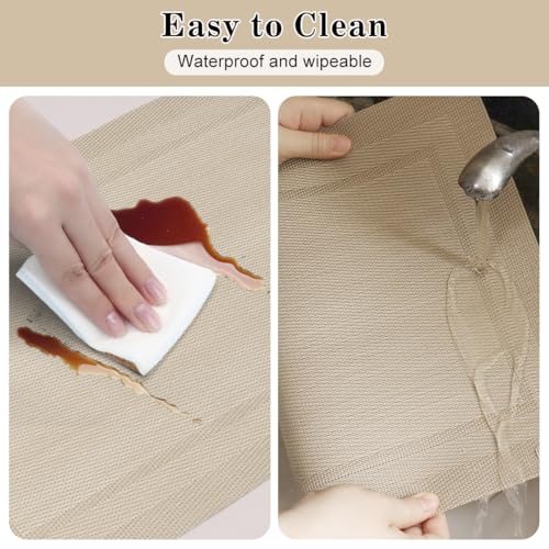 Placemats Set of 6, Heat Resistant Place Mats, Washable PVC Table Mats, Woven Vinyl Placemats, Non-Slip Stain Resistan Plastic Placemats for Table (Beige, 6) - color: Beige