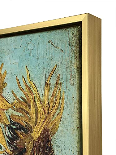 Wieco Art Gold Framed Wall Art, Van Gogh Sunflower Reproduction Canvas Print, 24x32in Art Print, Ready to Hang Artwork for Living Room Bedroom Office - size: 32"L x 24"W