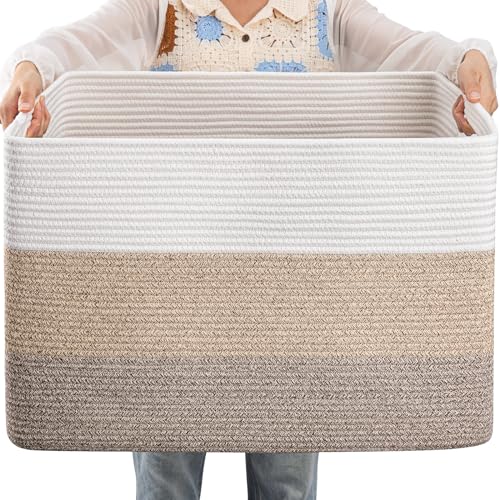 OIAHOMY Blanket Basket Laundry Basket Dog Toy Basket 108L Gradient Brown | Large Storage Basket,Baby Basket,Toy Storage,Woven Rope Basket for Blankets,Blanket Storage for Living Room - color: Gradient Yellow, size: 25”x16”x16”