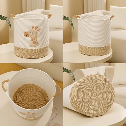 Large Blanket Basket for Living Room Storage,Toy Baskets Storage for Kids Stuffed Animal Storaged, Big Cute Cotton Rope Woven Laundry Basket with Handle for Nursery Baby Shower Gifts