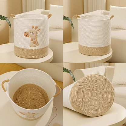 Large Blanket Basket for Living Room Storage,Toy Baskets Storage for Kids Stuffed Animal Storaged, Big Cute Cotton Rope Woven Laundry Basket with Handle for Nursery Baby Shower Gifts