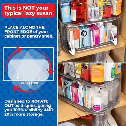2-Tier Lazy Susan Pantry Organizer – Steel Reinforced Turntable for Kitchen Cabinets & Pantry Storage – Heavy-Duty Can Organizer Holds Up to 30 lbs – Rotates 360° – Includes 2 Bonus Bins | Two Rotating Steel-Reinforced Shelves, Holds 30 lbs, 360-Degree Ro