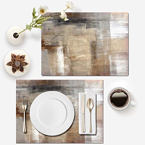 Mcalk Brown Table Runner and Placemats Set of 6 Pieces, Beige Placemats Modern Art,Abstract Art Cloth Place Mats Indoor for Kitchen,Washable Placemats Linen Material for Dining Table - color: 01brown and Grey