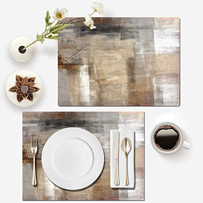 Mcalk Brown Table Runner and Placemats Set of 6 Pieces, Beige Placemats Modern Art,Abstract Art Cloth Place Mats Indoor for Kitchen,Washable Placemats Linen Material for Dining Table - color: 01brown and Grey