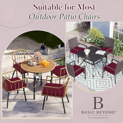Basic Beyond Outdoor Cushions for Patio Furniture Waterproof Outdoor Chair Cushions Set of 4-19 x 19 x 3 Inch Thick Patio Chair Cushions with Adjustable Ties, Dark Red - color: Dark Red