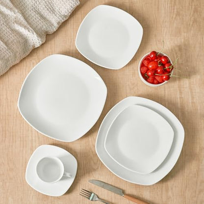 10" Square Dinner Plates Set of 4, White Ceramic Plates for Dinner, Salad, Appetizer & Dessert, Microwave, Dishwasher Safe Dinnerware for Kitchen, Perfect for Party Wedding Birthday & Christmas Dishes - color: Square10"