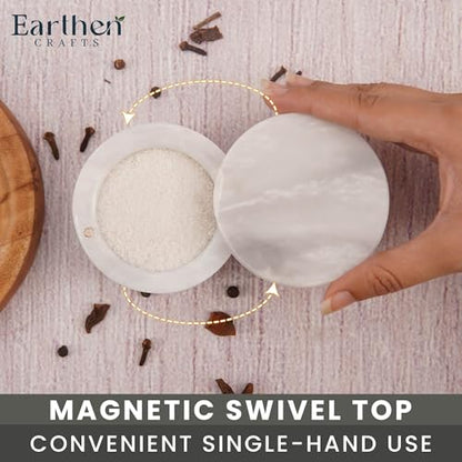 Marble Salt Cellar with Lid 3" Inch Salt Holder White Mini Salt Container with Magnetic Lock for Kitchen Counter, Salt & Spice Storage, Seasoning Jars for Table, 2.5 OZ Capacity - color: White