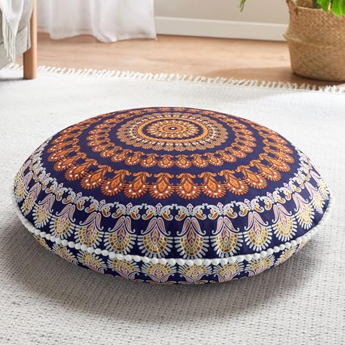 Codi 32-inch Floor Pillow, Large Meditation Cushions for Adults, Yellow | Oversized Round Seating for Yoga & Zen, Supportive Shredded Memory Foam Filling, Removable Machine Washable Boho Cover - color: Round | Yellow, size: 1 Count (Pack of 1)