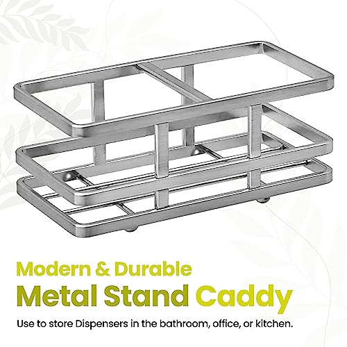 Square Glass Clear Lotion and Soap Pump Dispenser Set with Metal Stand Caddy for Bathroom Bath Kitchen Home Office Travel Hotel Hand Crafted Heavy Weight Nickel - color: Nickel