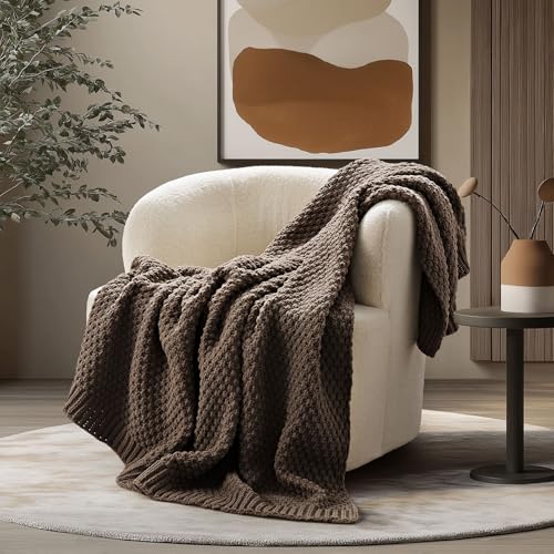 EVERGRACEHOME Chunky Chenille Knit Throw Blanket, 50 x 60, Cocoa Brown | Sculpted Moss Stitch, Chic Modern Farmhouse, All-Season Warmth, OEKO-TEX® Certified, Elegant Blanket for Couch, Bed, Sofa - color: Cocoa Brown, size: 50" X 60"