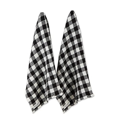 DII Washed Waffle Weave Collection, Dishtowel Set, 18x28, Black Check, 2 Piece - color: Black Check