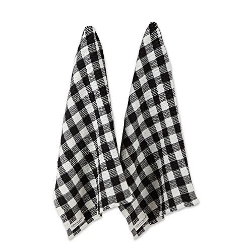 DII Washed Waffle Weave Collection, Dishtowel Set, 18x28, Black Check, 2 Piece - color: Black Check