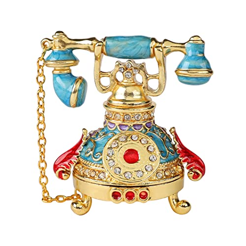 QIFU Vintage Blue Telephone Enameled Trinket Box Hinged, Unique Gift for Family … - color: Blue