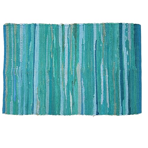 Ramanta Home Hand Woven Cotton Chindi Rag Rug 2'x3' - Teal | Recycled Reversible Rug, Boho Farmhouse - Living Room, Kitchen, Entryway- 24"x36" - color: Teal, size: 2 x 3 feet