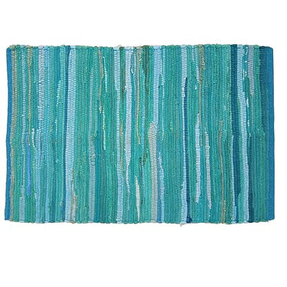Ramanta Home Hand Woven Cotton Chindi Rag Rug 2'x3' - Teal | Recycled Reversible Rug, Boho Farmhouse - Living Room, Kitchen, Entryway- 24"x36" - color: Teal, size: 2 x 3 feet