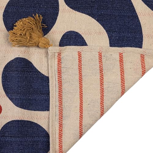 Bloomingville Woven Cotton Blend Throw with Abstract Design, Stripes and Tassels, Multicolor