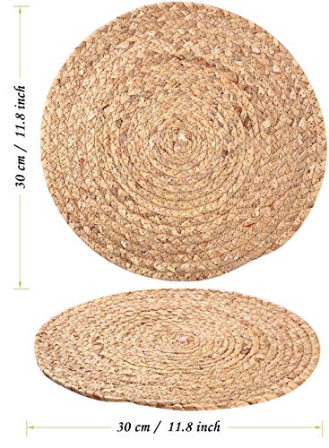 Round Woven Placemats, 11.8inch Natural Wicker Placemats, Set of 4 Water Hyacinth Straw Braided Tablemats, Rattan Tablemats Rustic Chargers Weave Placemats for Dining Table - size: Woven Placemats 11.8 inch-4