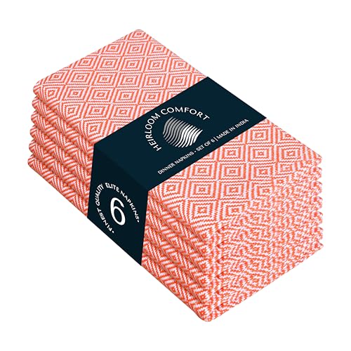Orange Diamond Weave Cloth Napkins Set of 6, Large 16x16 Inches, 100% Cotton, Machine Washable Table Napkin for Dining Tables, Dinner, Lunch, Parties, Celebrations & Everyday Use - color: Bright Orange, size: 16" x 16" (Set of 6)
